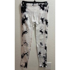 White Black Tie-Dye Leggings Size Large